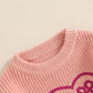 Nokpsedcb Baby Girl Cute Long Sleeve Heart Flowers Embroidery Oversized Sweater Toddler Valentine Outfit (Pink Love, 3-4 Years)