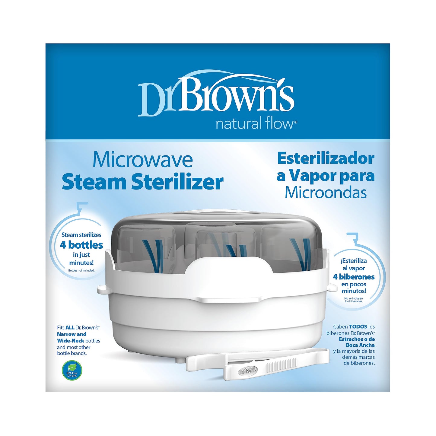 Dr. Browns Microwave Steam Sterilizer for Baby Bottles, Nipples, Bottle Parts, Pacifiers, Teethers and Breast Pump Parts