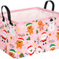 VAIVUSTO Christmas Basket for Gifts Pink Gingerbread Snowman Storage Bin Collapsible Nursery Hamper Waterproof Kids Toy Box Book