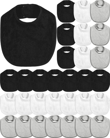 JaGely 30 Pcs Baby Drool Bibs for Boys Girls Multicolor Cotton Waterproof Feeder Newborn Teething and Drooling (White,Light Gray