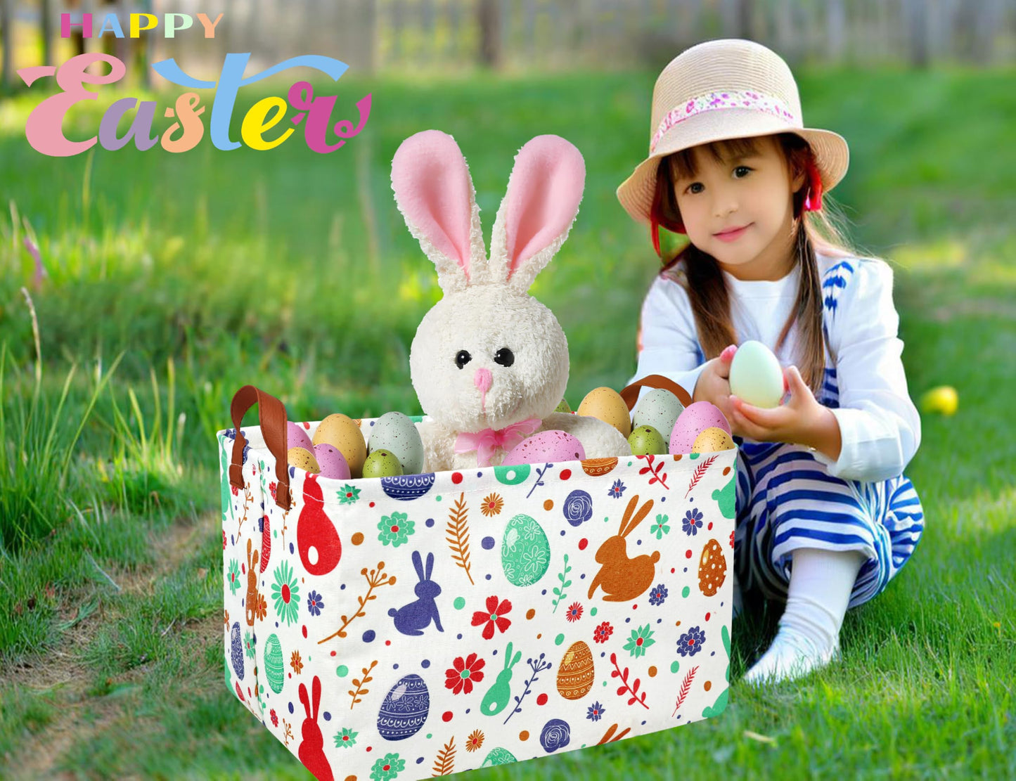BOOHIT Large Easter Baskets for Kids Teen Boys Personalized Egg Hunting Baskets Baby Girl Fabric Empty Easter Gift Bakset ( boho