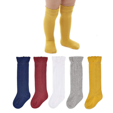 Epeius Baby Girls Uniform Knee High Socks Newborn Infant Boy Tube Ruffled Stockings Baby Long Socks For 1-6 Months,Navy/Burgundy