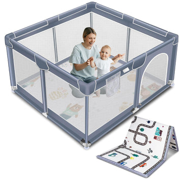 Suposeu Baby Playpen with Mat, Portable Baby Play Yard for Toddler, Safety Baby Gate playpen with Soft Breathable Mesh, Indoor a