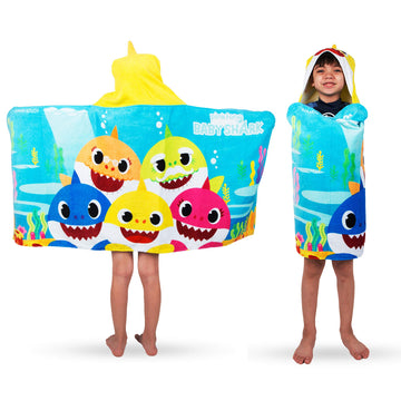 Franco Kids Bath And Beach Soft Cotton Terry Hooded Towel Wrap, 24' X 50', Baby Shark