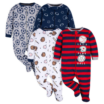 Gerber Baby Boy'S 4 Pack Sleep 'N Play Footie, Sports Blue, Newborn