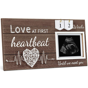 Garybank Love at First Heartbeat Ultrasound Picture Frame, Baby Announcement with Changeable Pregnancy Week Numbers, Pregnancy M