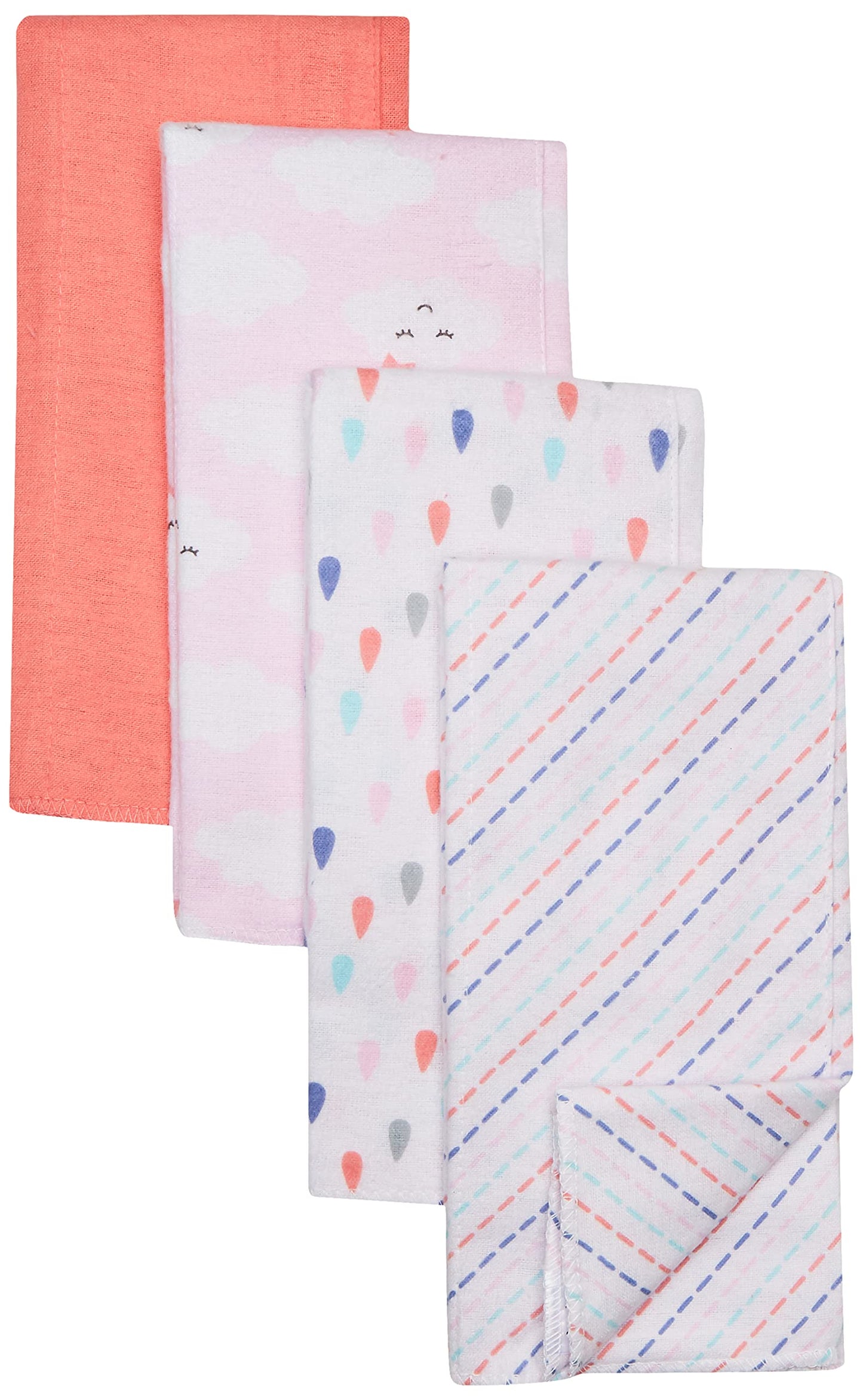 Luvable Friends Unisex Baby Cotton Flannel Burp Cloths, Girl Clouds, One Size