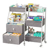DTK Baby Diaper Caddy Organizer, 3 Tier Rolling Diaper Cart with Dividers and Drawers, Mobile Utility Baby Storage Cart with Whe
