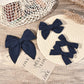 Deeka 4 Pcs Navy Blue Cotton Linen Hair Bows 3 Styles 5' & 4' Handmade Hair Bow Set For Toddler Girls Alligator Hair Clips Kno