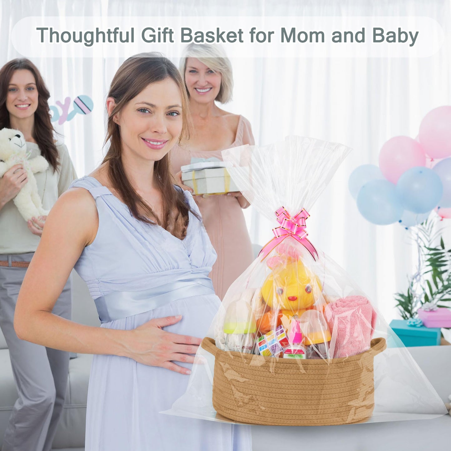 Comse Small Woven Basket With Gift Bags And Ribbons, Gift Basket Empty, Basket For Gifts, Cotton Rope Basket For Storage, Baby T