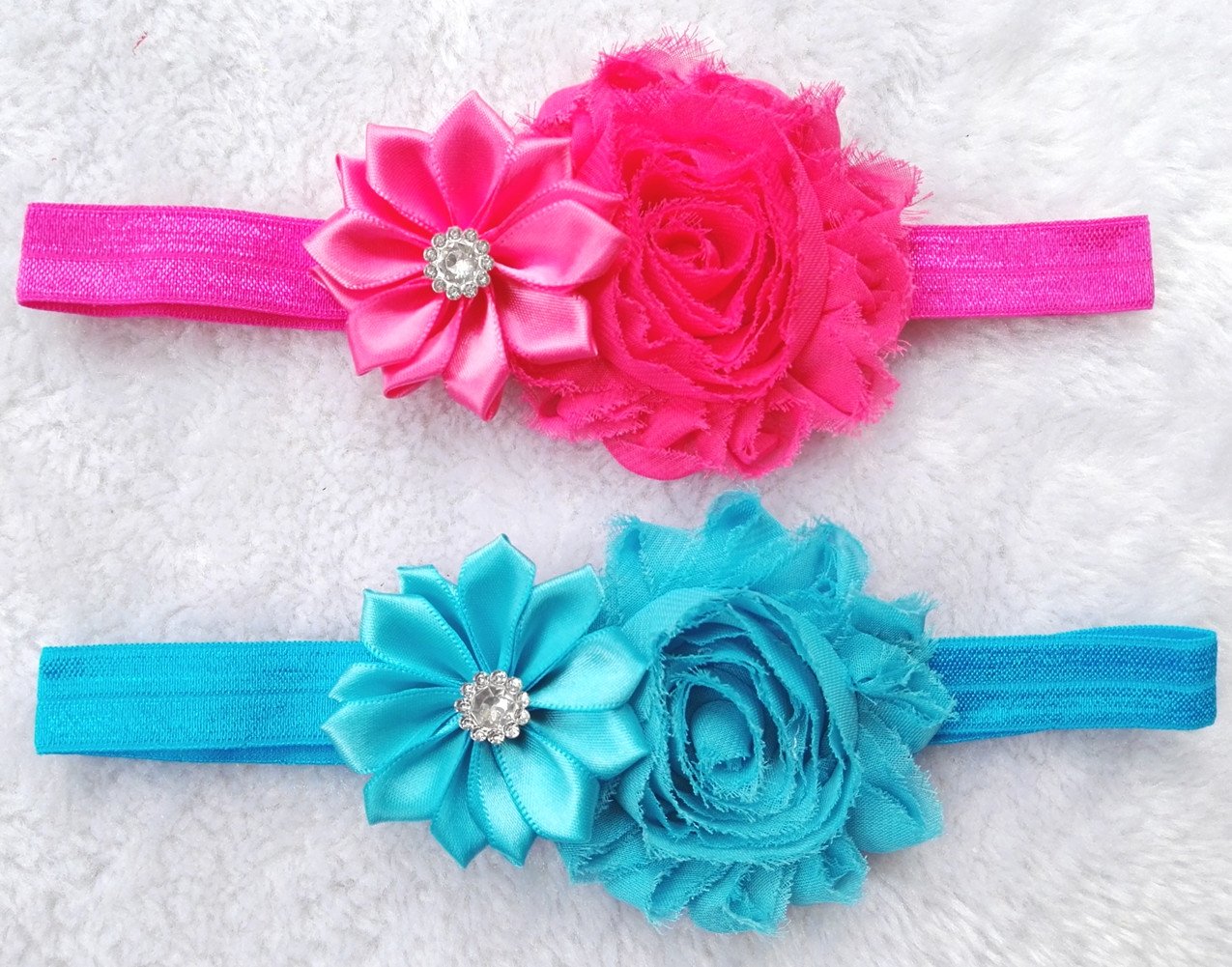 QandSweet Baby Girl Headbands with Polygonal Flower Inlay Rhinestone for Photography (16 Pack)
