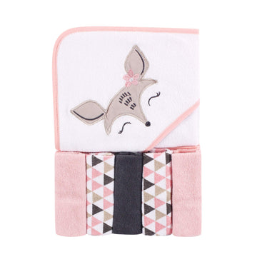 Luvable Friends Unisex Baby Hooded Towel With Five Washcloths, Deer, One Size