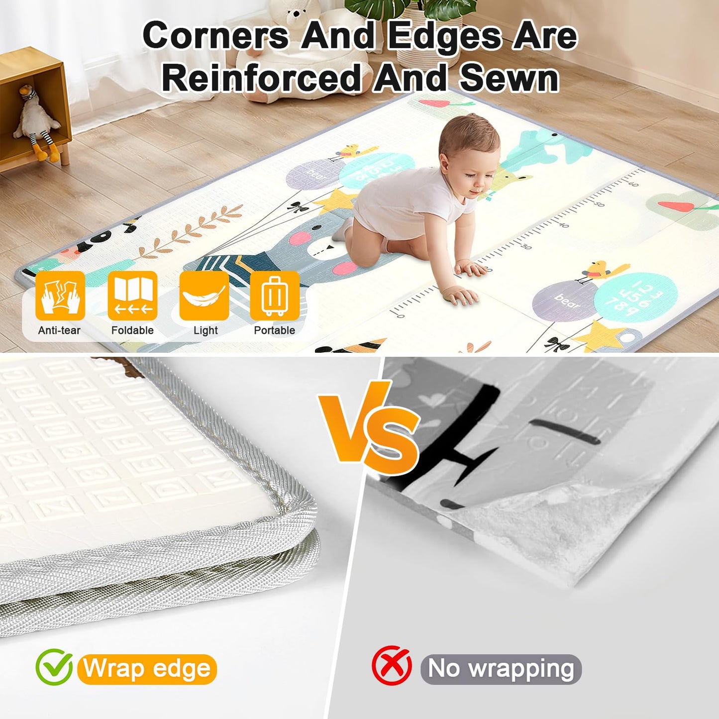Dovesail Foldable Baby Play Mat, 47 ' X 47 ' Baby Playmat For Playpen, 0.4 Inch Thick Waterproof Anti-Slip Reversible Foam Pla