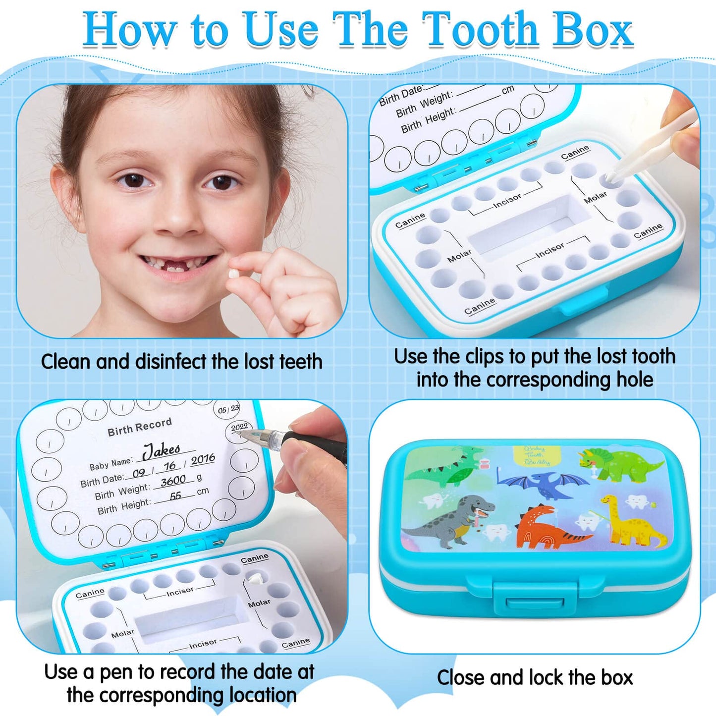 Caffox Tooth Keepsake Box, Tooth Fairy Box Lost Teeth Holders For Kids, Tooth Saver, First Tooth Container, Baby Teeth Storage F