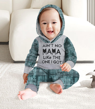 Fommy Baby Boy Clothes 3-6 Months Aint No Mama Like The One I Got Boy Clothes+Little Man Stripe Long Pants 2Pcs Infant Boy Outfi