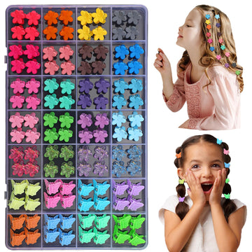 112 Pcs Baby Hair Clips - 28 Color Mini Flower and Butterfly Clips for Girls, Toddlers - Small Claw Clips With Organizer Box - C