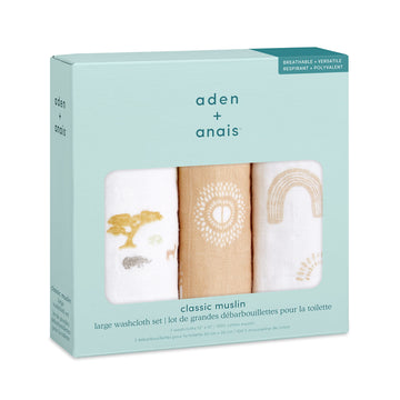 Aden + Anais Classic Boutique Washcloth Set, Super Soft 100% Cotton Muslin, 3-Pack, Keep Rising