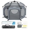 PRObebi Portable Pop Up Playpen for Babies and Toddlers - Grey Lightweight Outdoor Play Yard with Three Sun-Shade - Beach and In