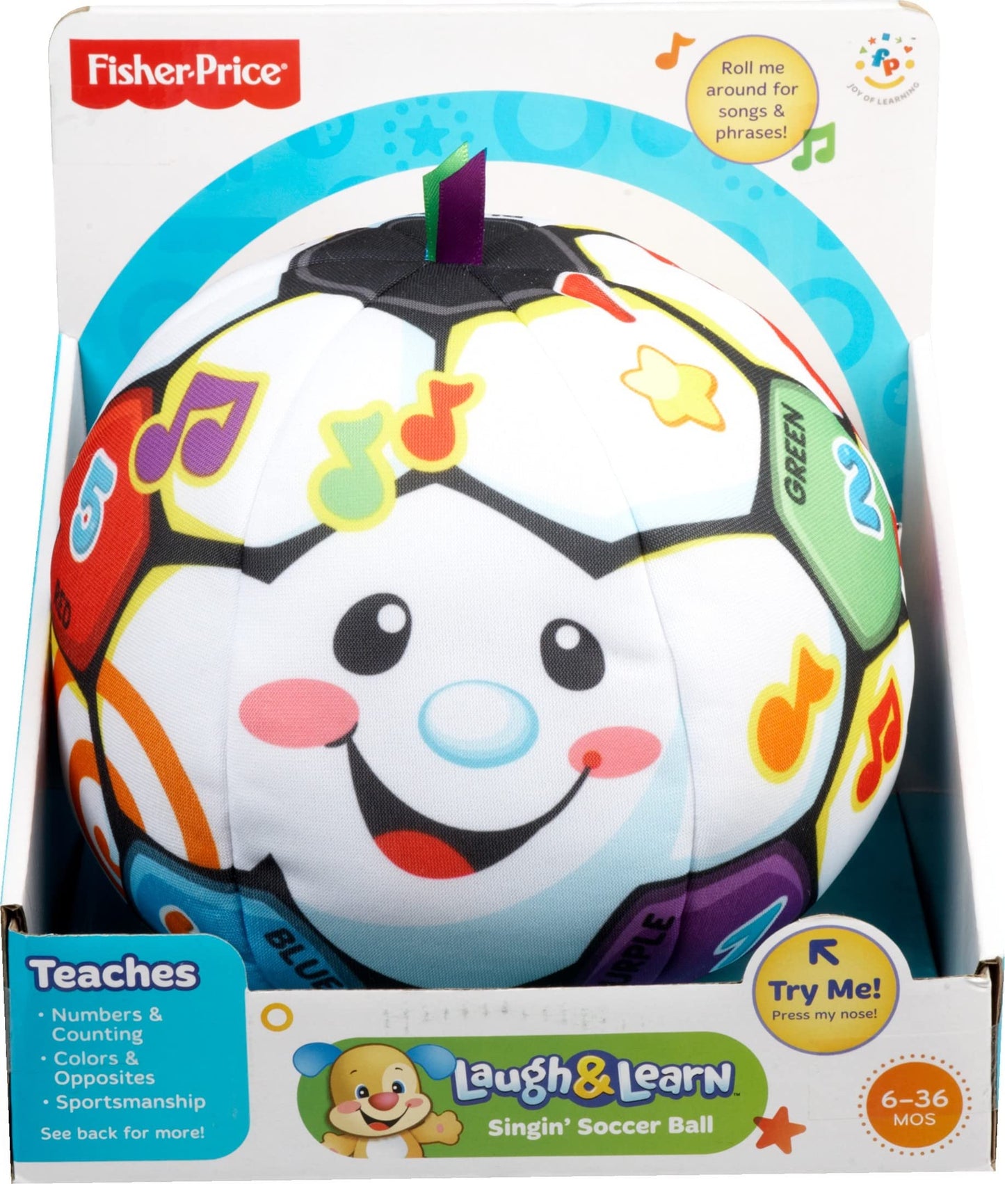 Fisher-Price Laugh & Learn Baby Musical Learning Toy, Singin Soccer Ball Plush With Songs Sounds & Phrases For Ages 6+ Months