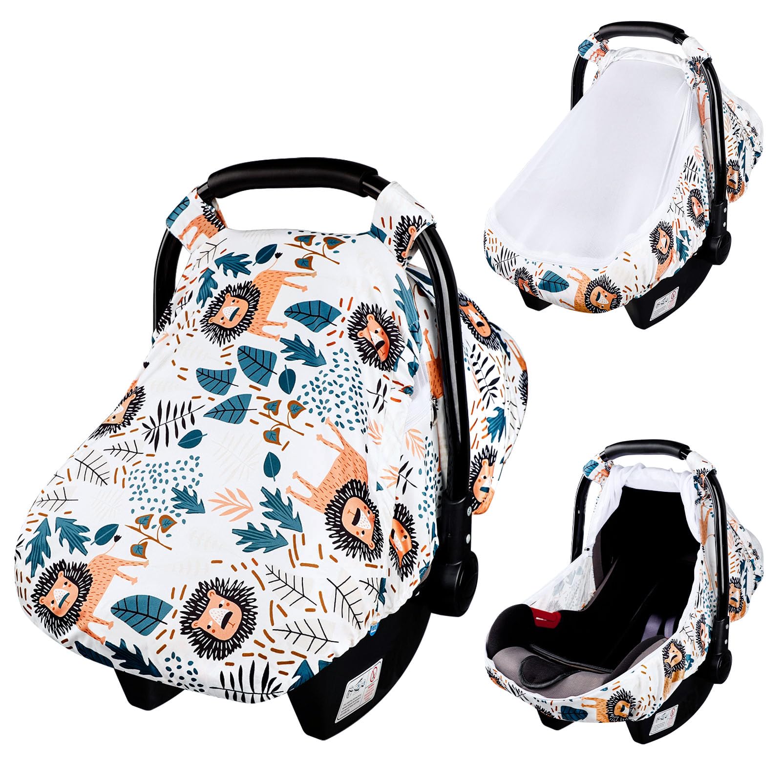 Swesen Car Seat Covers For Babies, Lion Baby Car Seat Cover With Zipper Mesh, Carseat Cover Boy, Stretchy Infant Carseat Canopy,