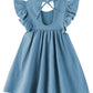 Lyxiof Toddler Baby Girl Cotton Linen Dress Ruffle Sleeve Halter Sleeveless Kids Casual Beach Dresses Blue 90Cm