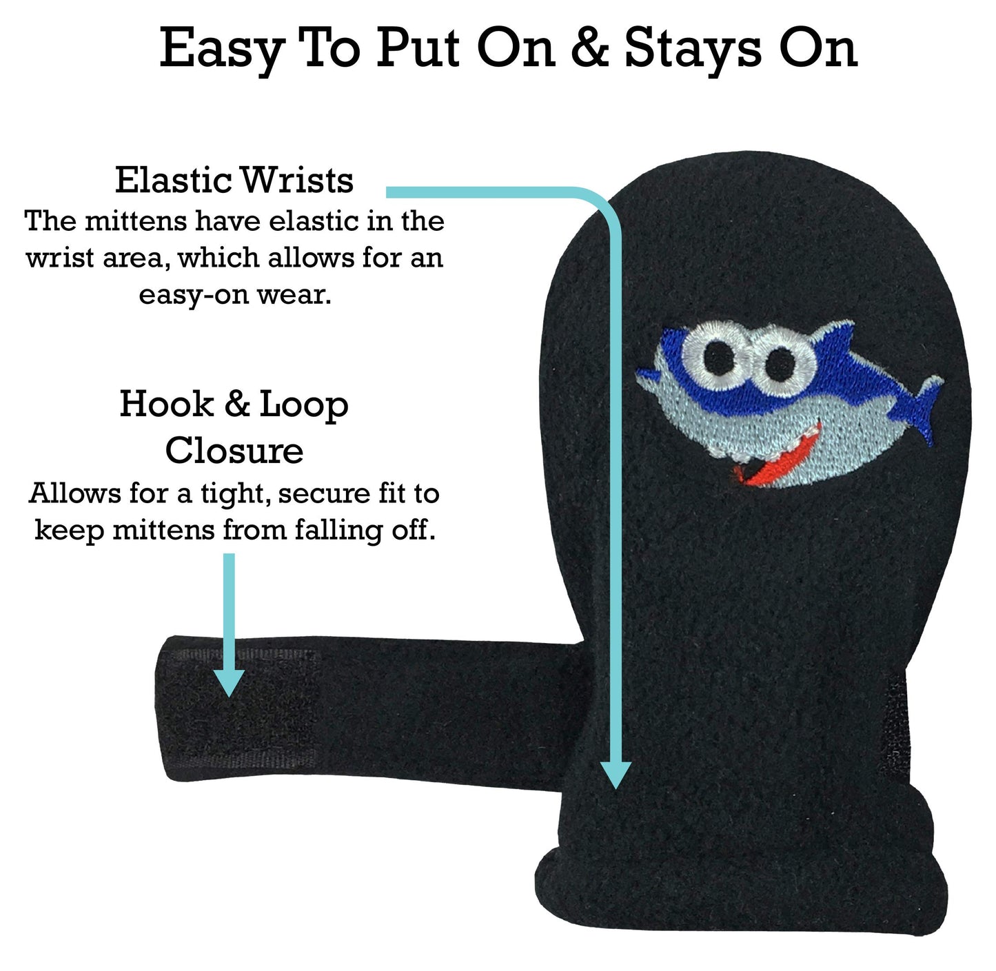 N'Ice Caps Baby Toddler Mittens Kids 2 Pairs Fleece Gloves Winter Warm Sherpa Lined (Black Sharks/Navy Sharks - Infant No Thumbs