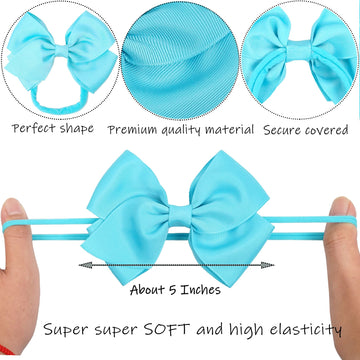 C  Llot 40 Colors Baby Bow Headbands 5' Hair Bows Super Soft Nylon Headbands For Baby Girls Infants Preemie And Newborn Kids Ha