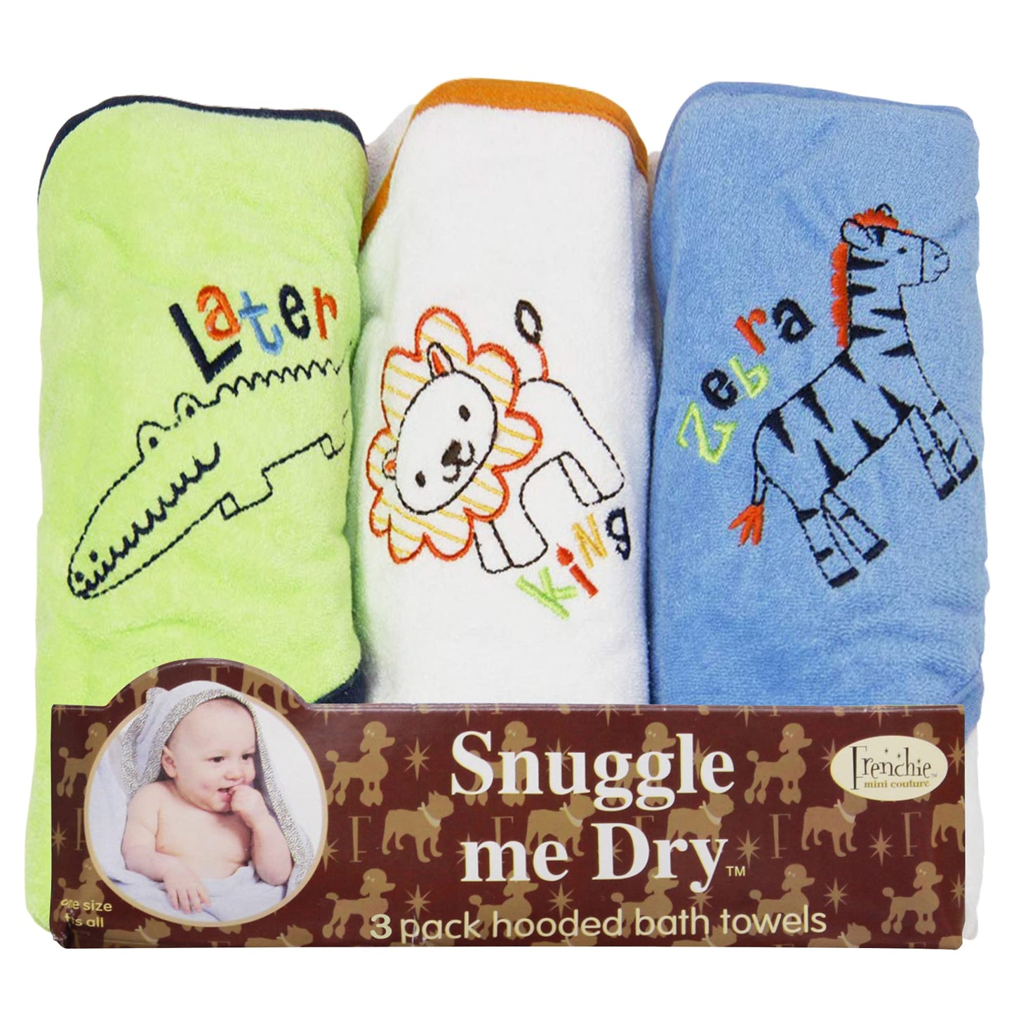Frenchie Mini Couture, Hooded Bath Towels for Babies, 80% Cotton/20% Polyester, Wild Animal Design Baby Bath Towel Set, Boy, Pac