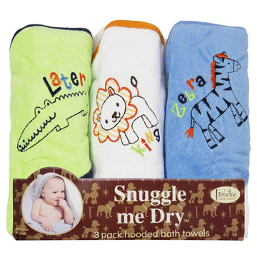 Frenchie Mini Couture, Hooded Bath Towels for Babies, 80% Cotton/20% Polyester, Wild Animal Design Baby Bath Towel Set, Boy, Pac