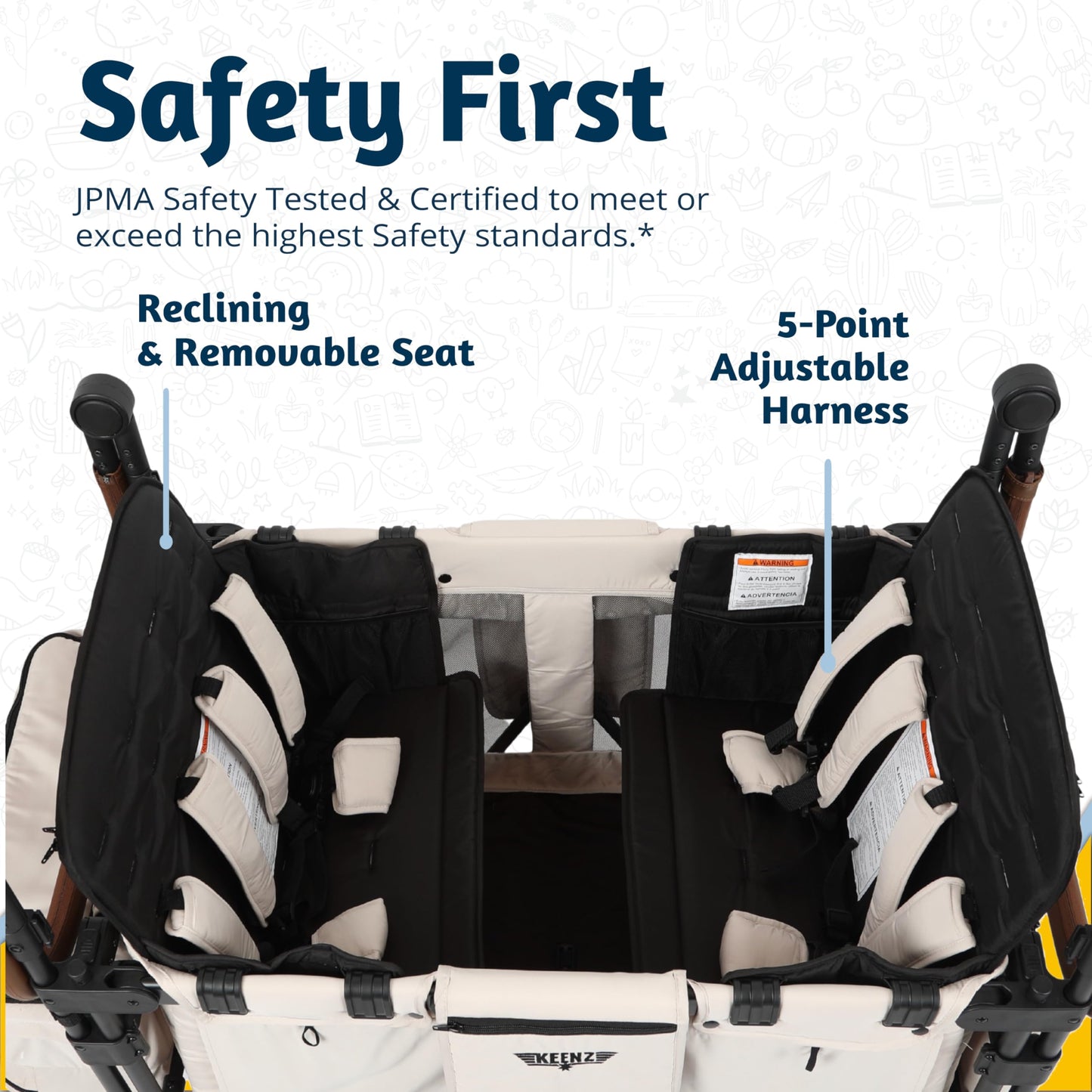 Keenz Xc+ 2.0 - Luxury 4 Passenger Stroller Wagon For Kids | Foldable 4 Passenger Quad Seater With Adjustable Canopy | Grey