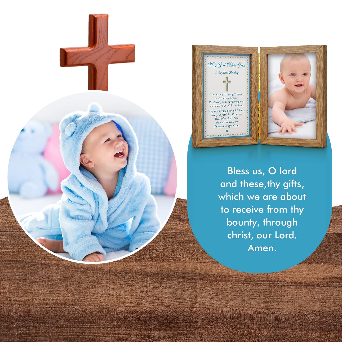 Yakucho Baptism Gifts For Boys - Baby Boy Baptism Gifts, Baby Picture Frame For Baby'S Baptism Or Christening, Blessing Card In