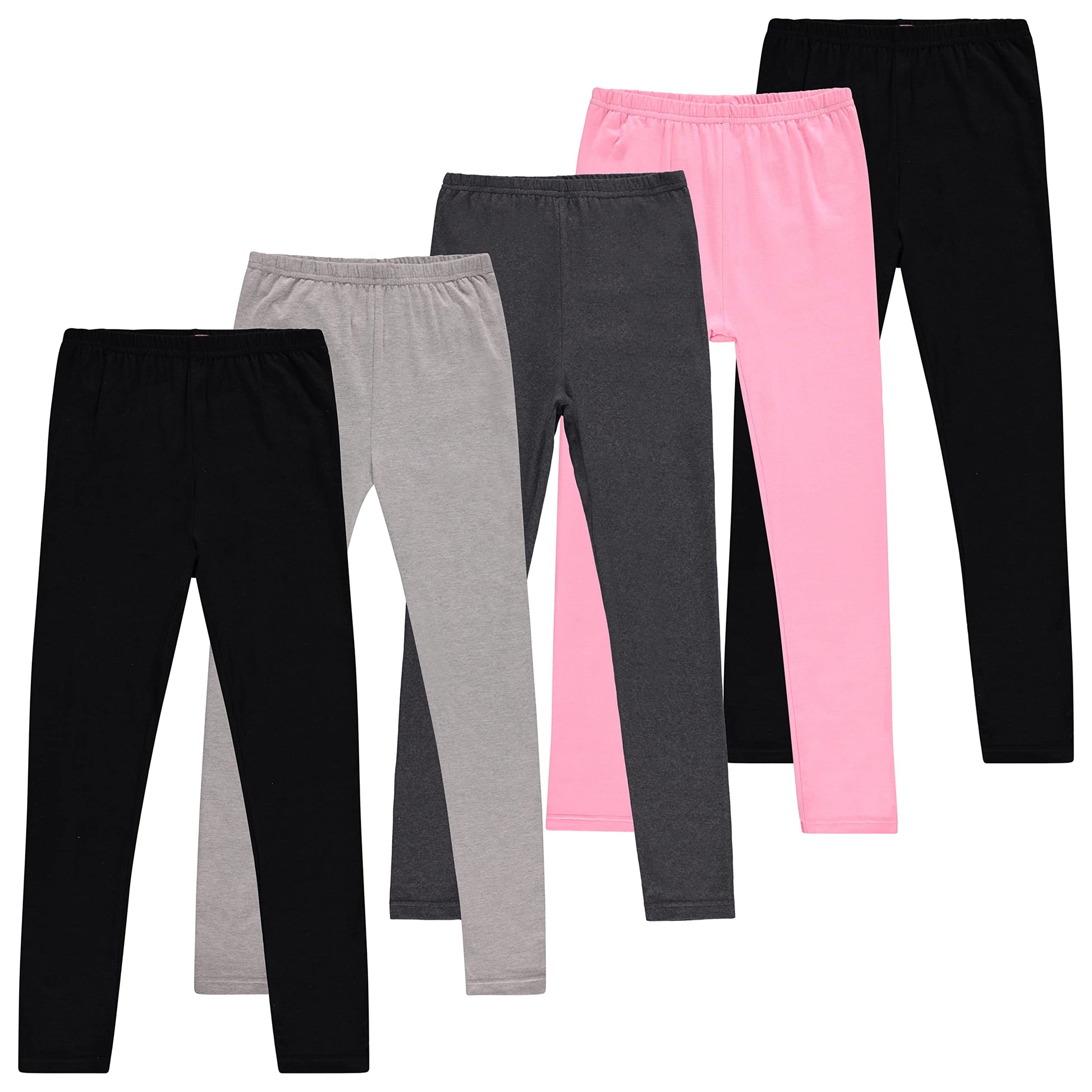 Toddler and Big Girls Leggings, Black Cotton Spandex Stretch Pants  Kids Dance Clothing, Yoga and Ballet Tights, 5Pack, Multi 