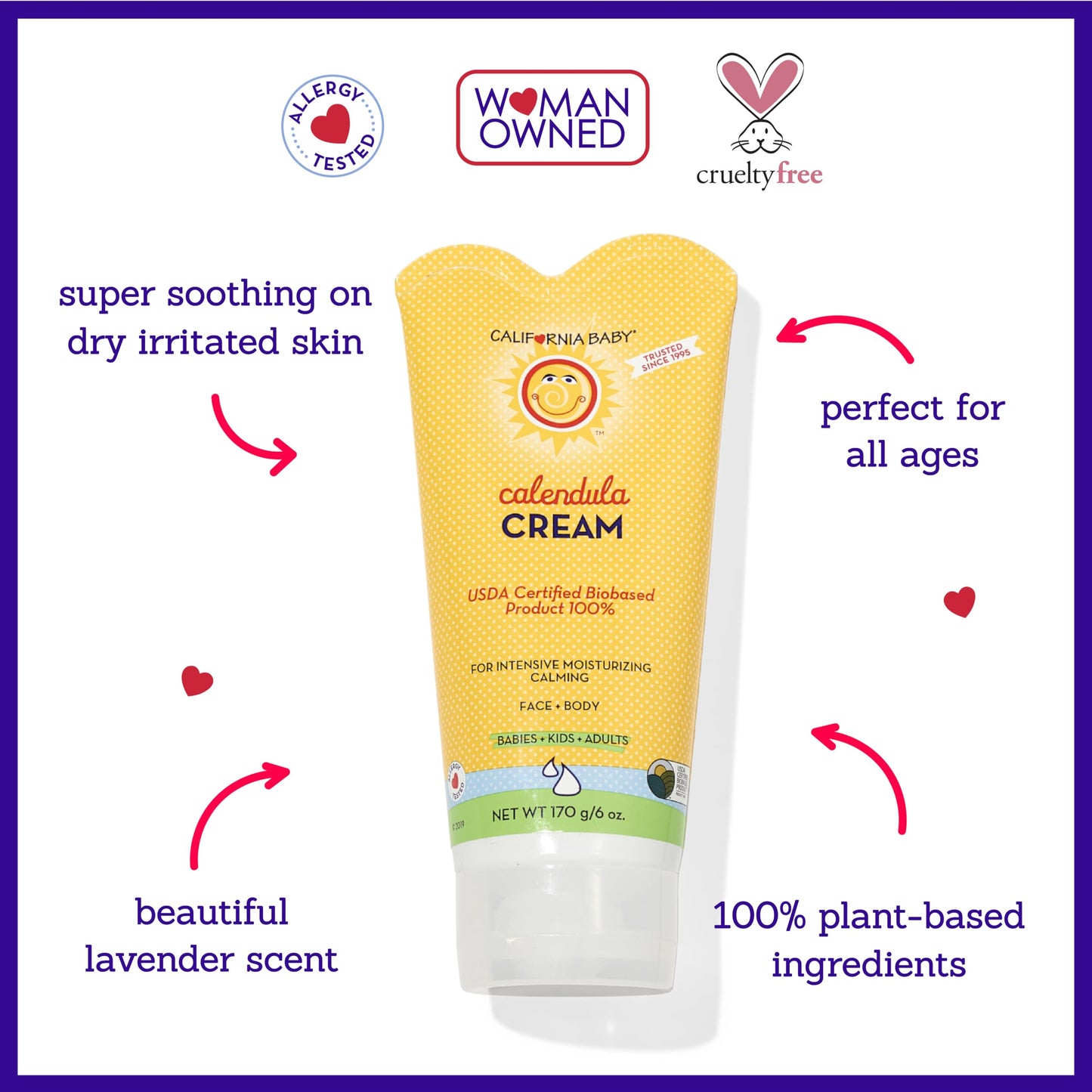 California Baby Calendula Cream  Lavender Scent  Soothing Baby Cream  Allergy Friendly  Plant-Based  Soothes And Moisturizes Irr