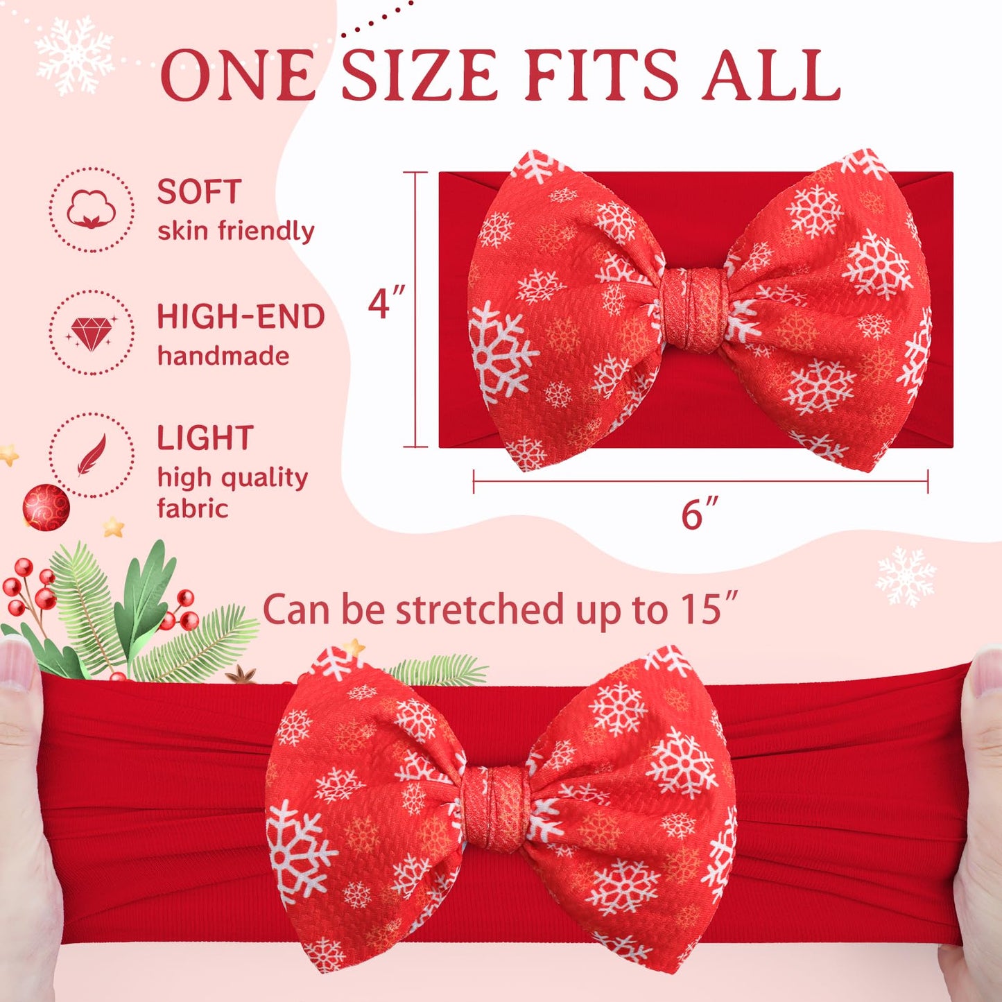 Oneninedream Christmas Baby Bows For Baby Snowflakes Branch Headbands For Girls Christmas Tree Hair Bows Christmas Hair Accessor