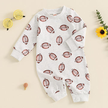 Fybitbo Infant Baby Boy Girl Clothing Football Long Sleeve Jumpsuit Romper Newborn Football Outfit Fall Clothes (Gray-Football O