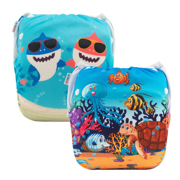 Alvababy Baby Swim Diapers 2Pcs One Size Reuseable Washable & Adjustable For Swimming Lesson & Baby Boy Dyk105-106