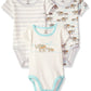 Touched By Nature Unisex Baby Organic Cotton Bodysuits, Mint Elephant 3-Pack, 6-9 Months