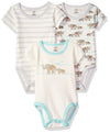 Touched By Nature Unisex Baby Organic Cotton Bodysuits, Mint Elephant 3-Pack, 3-6 Months