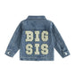 Visgogo Toddler Baby Girl Jacket Big Sis Matching Set Embroidery Jean Long Sleeve Cardigan Button Denim Coat (Blue-Big Sis, 18-2
