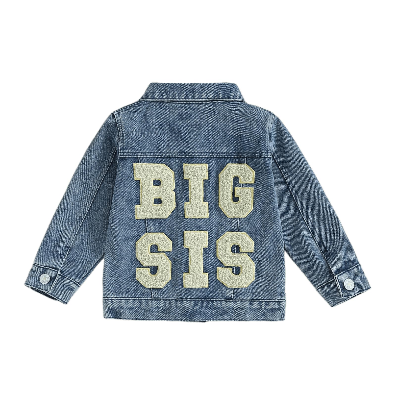 Visgogo Toddler Baby Girl Jacket Big Sis Matching Set Embroidery Jean Long Sleeve Cardigan Button Denim Coat (Blue-Big Sis, 18-2