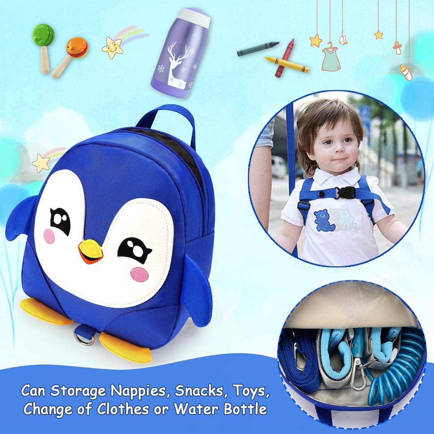 Accmor Toddler Harness Backpack Leash, Cute Penguin Kid Backpacks With Anti Lost Wrist Link, Mini Child Backpack Harness Leashes