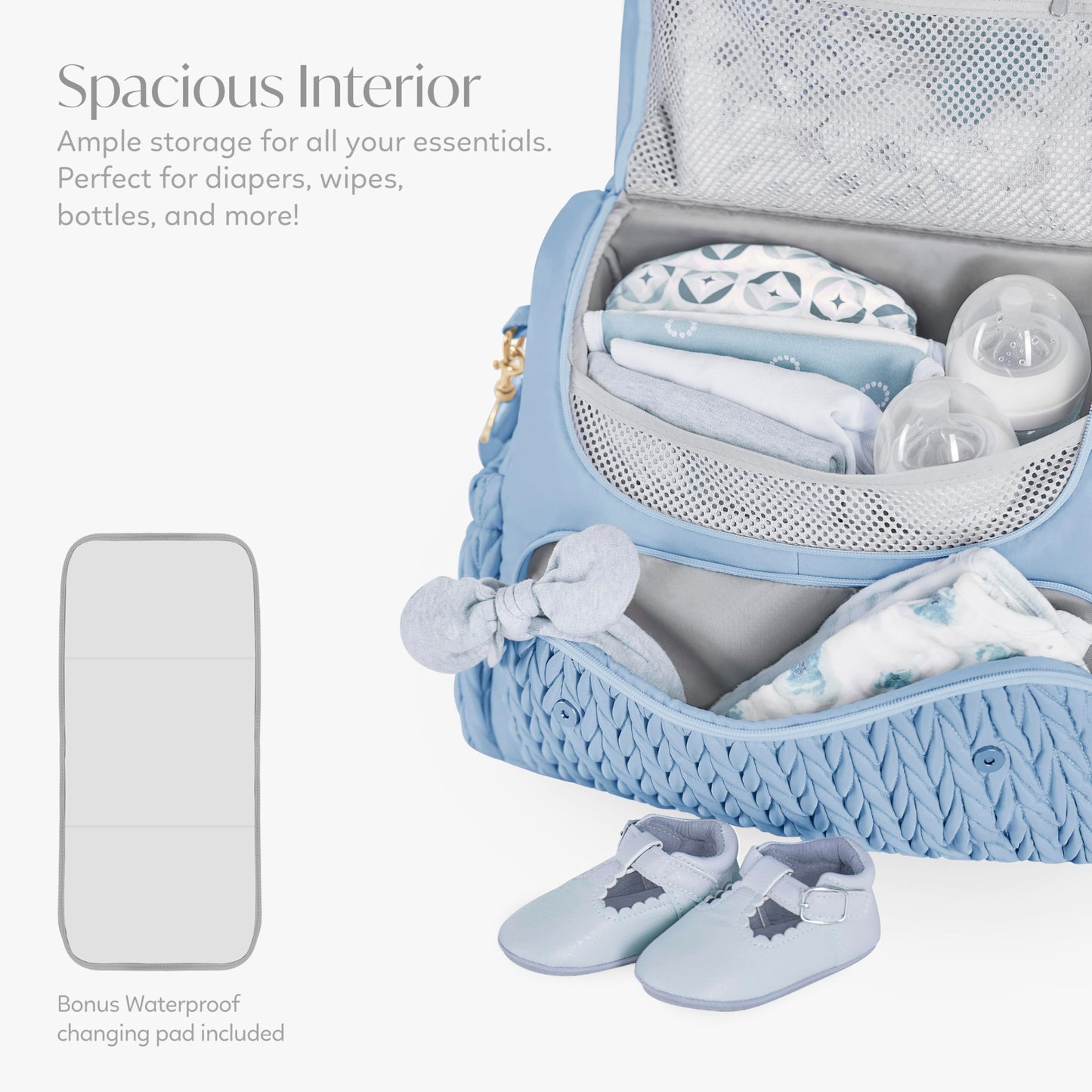 Hannah & Sophia Belle Convertible Baby Diaper Backpack & Bag In Moonmist Blue, Large Size, Dual Sided Water Resistant Changing M