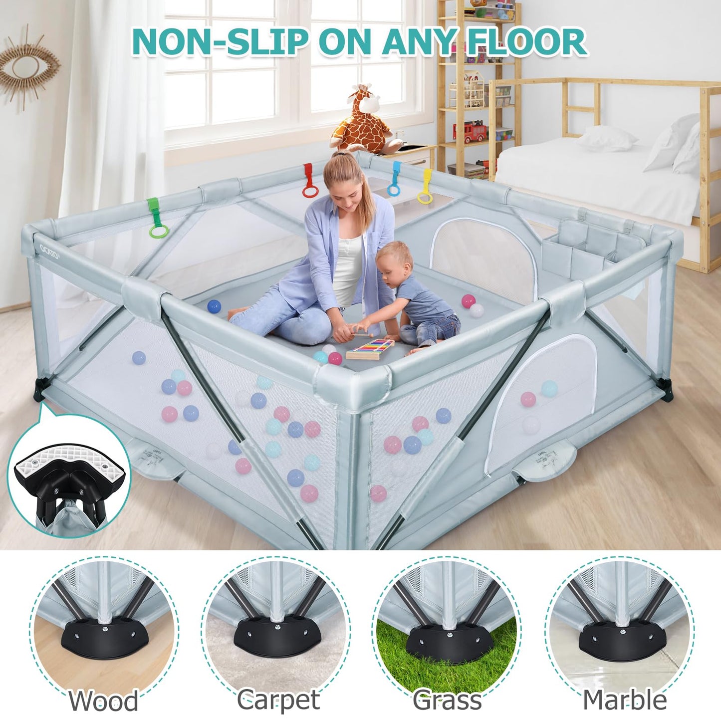 Baby Playpen: Foldable Playpen For Babies And Toddlers Large Play Pen Portable Playpen Fence Kids Safety Area Travel Play Yard W