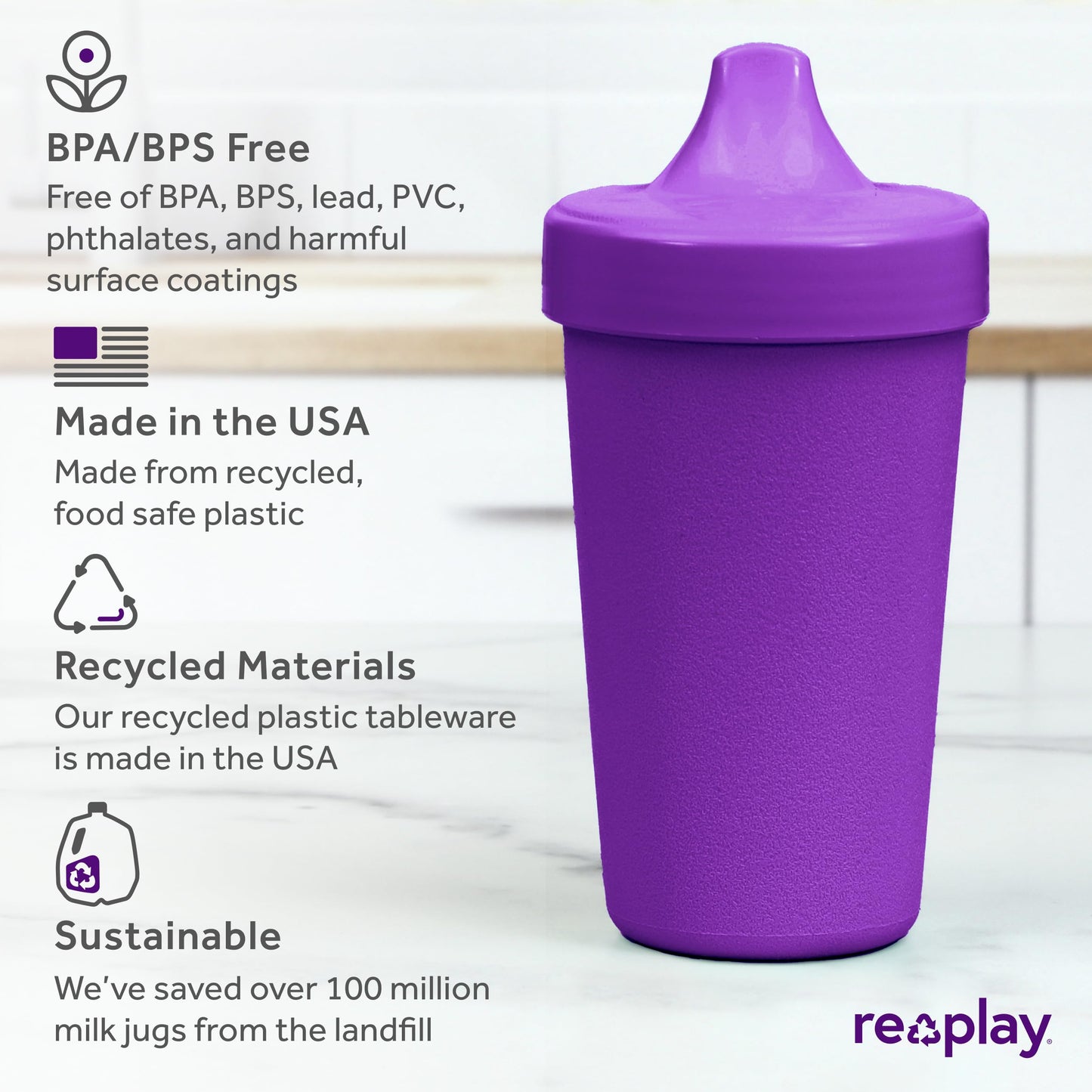 Re-Play Sippy Cups For Toddlers - 10 Oz. Reusable Spill Proof Cups For Kids, Dishwasher/Microwave Safe - Made In Usa - Set Of 6-