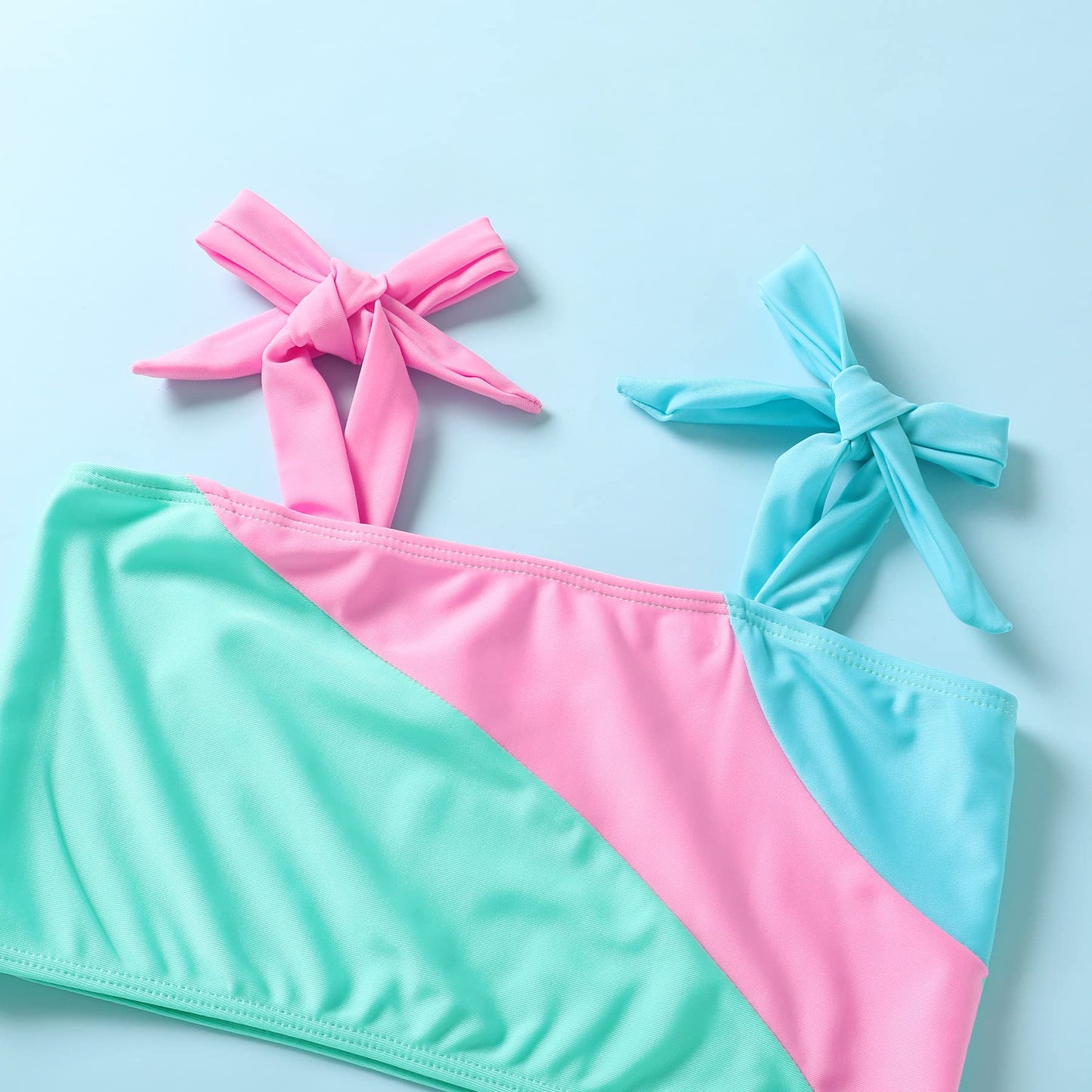 Younger Tree Toddler Girls Two Pieces Swimsuit Color Block Stripe Swimwear Summer Beach Bathing Suit (Green 4-5T)