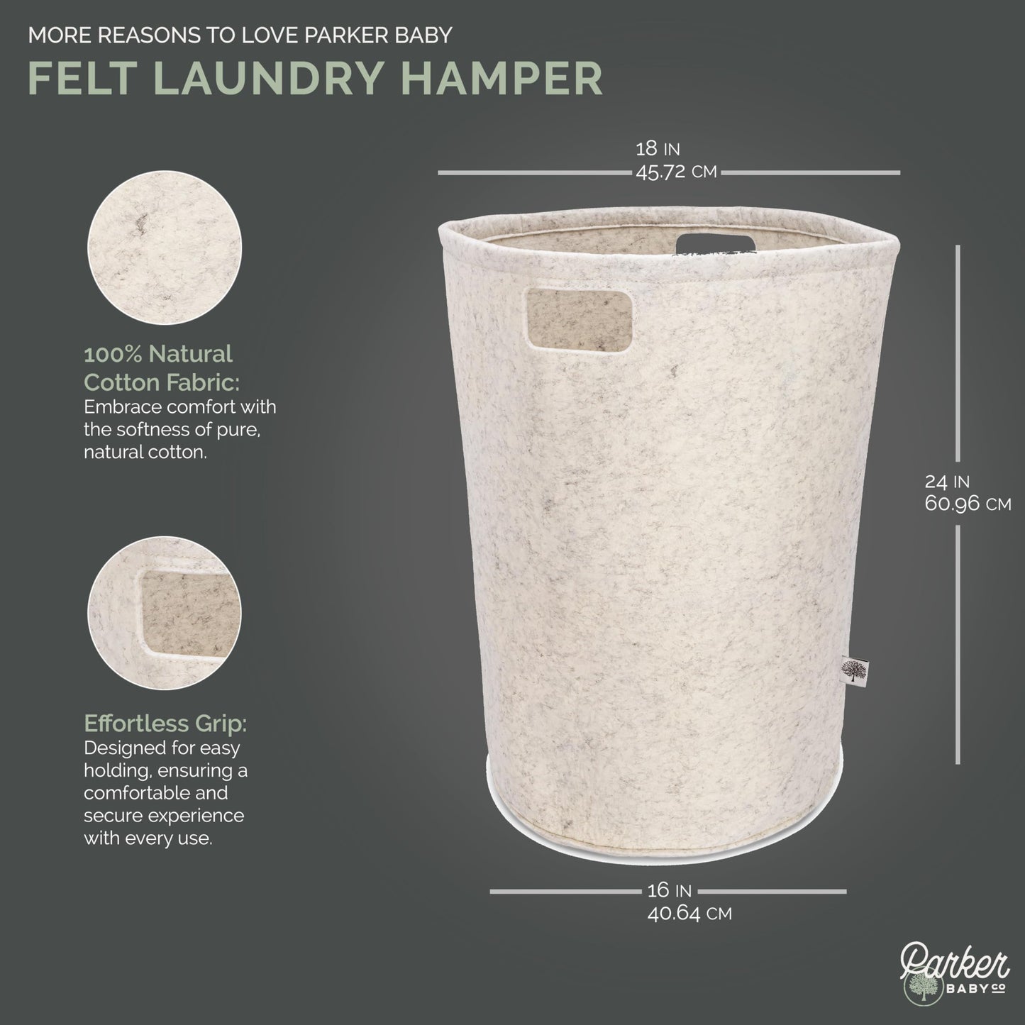 Parker Baby Co. Nursery Laundry Hamper - Large Felt Storage Basket And Baby Hamper For Nursery (White)