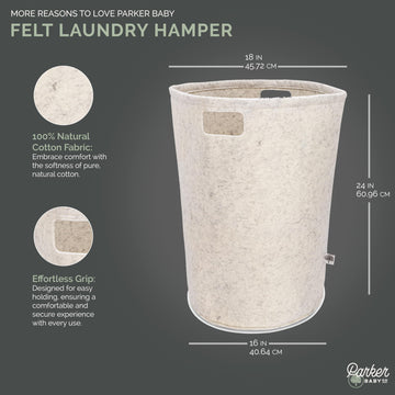 Parker Baby Co. Nursery Laundry Hamper - Large Felt Storage Basket And Baby Hamper For Nursery (White)