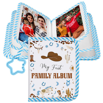 Fullhawl My First Family Album Holds 17 4x6 Pictures Photo Album Soft Cloth Book for Family Memory Gift (Cowboy)
