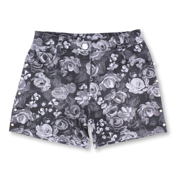 Cutecumber Girls Black & White Rose Printed Denim Shorts With Button Closure  Floral Pattern, MidRise Summer Bottoms For Kids 