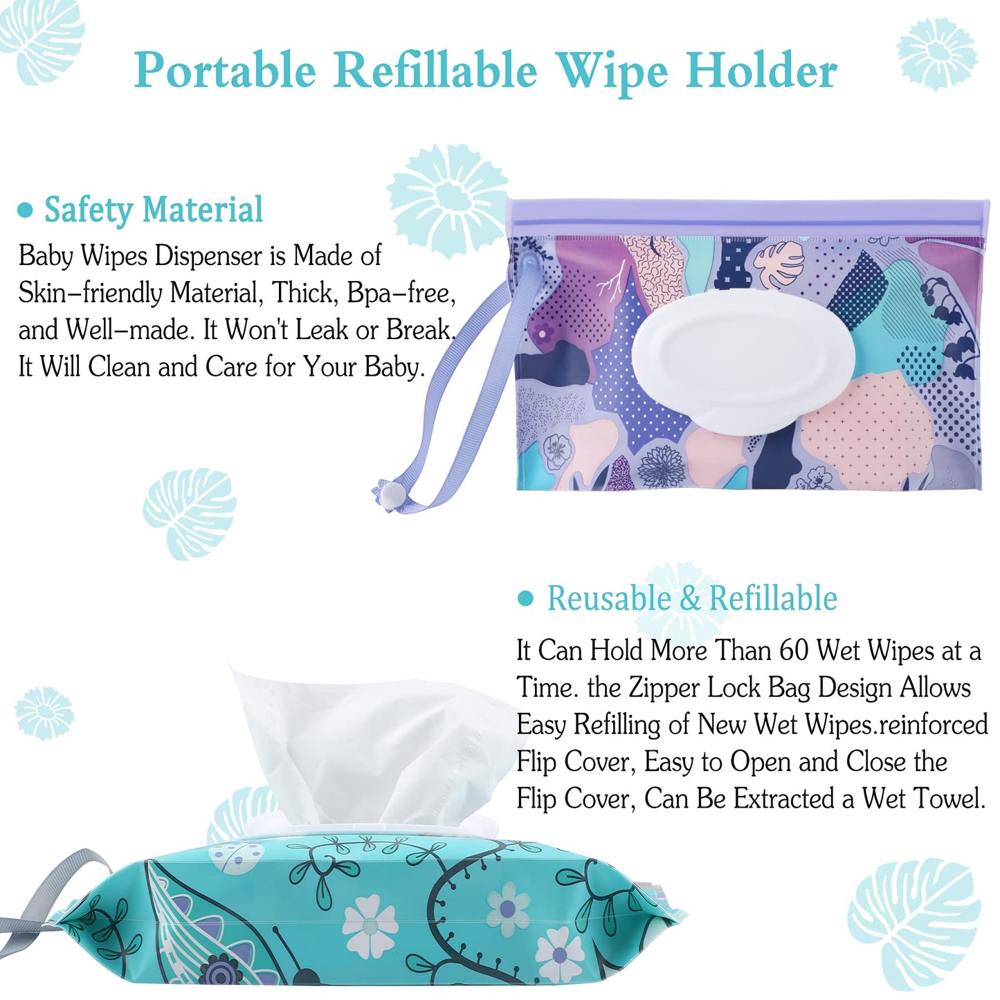 Febsnow 2 Pack Baby Wipe Dispenser, Reusable Portable Wipe Holder, Baby Wipes Container, Travel Baby Wipes, Refillable Wet Wipe